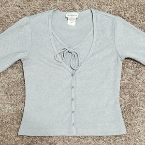 Women's Wrapper Long Sleeve Sweater Size S Metallic Silver